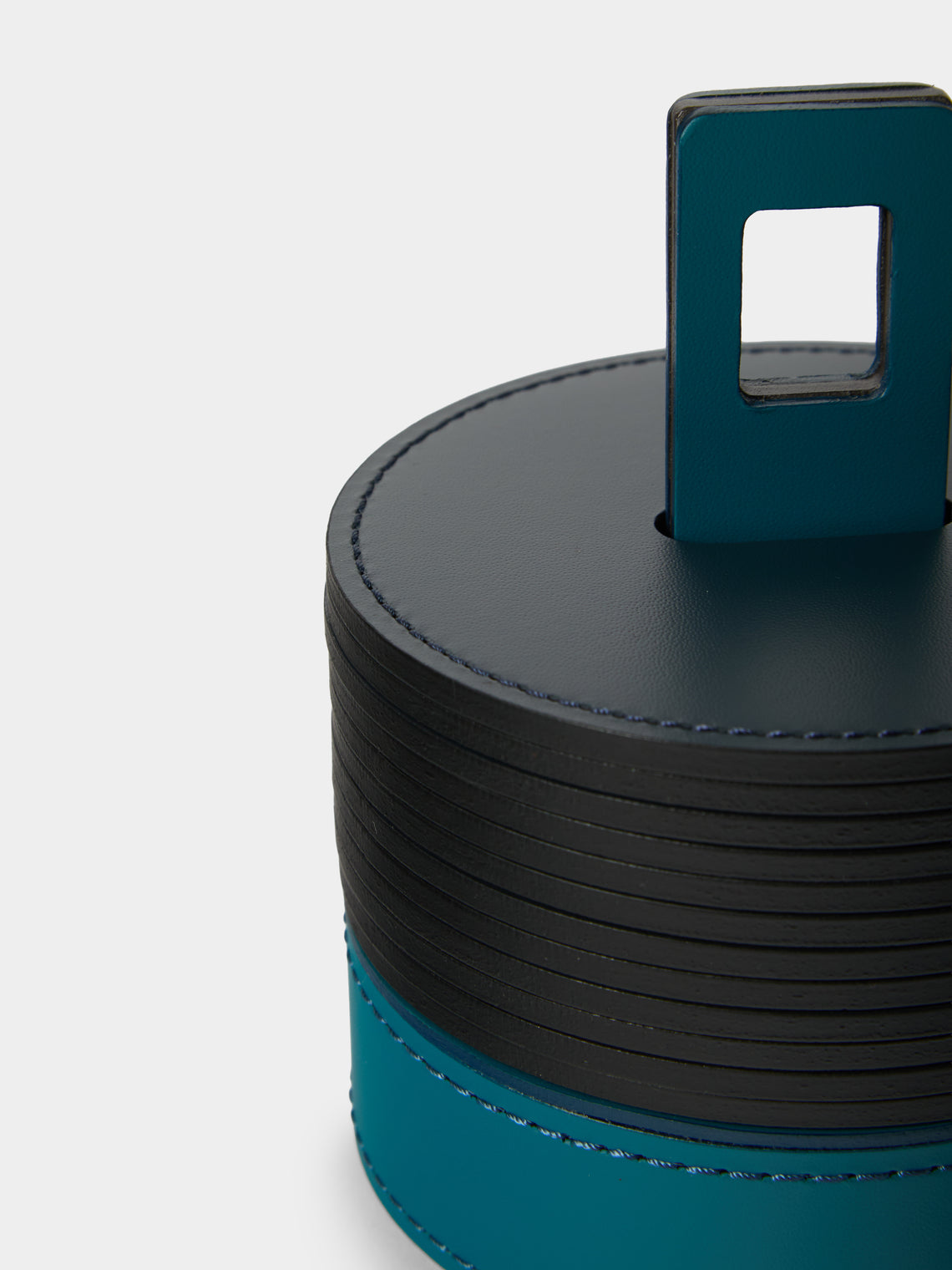 RUDI - | Set of 12 | Nautilus Leather Coasters with Holder - Blue - ABASK