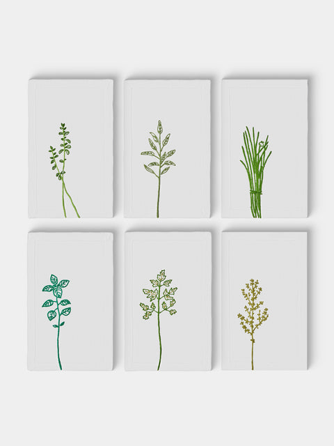 Taf Firenze - | Set of 6 | Fauna Hand-Embroidered Linen Cocktail Napkins - White - ABASK - 