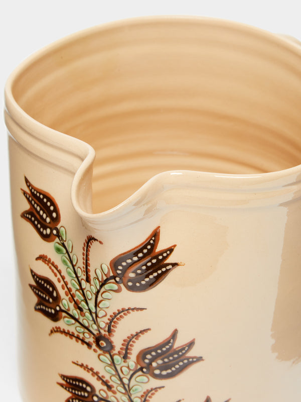 Poterie d’Évires - Flowers Hand-Painted Ceramic Large Straight-Edge Jug -  - ABASK
