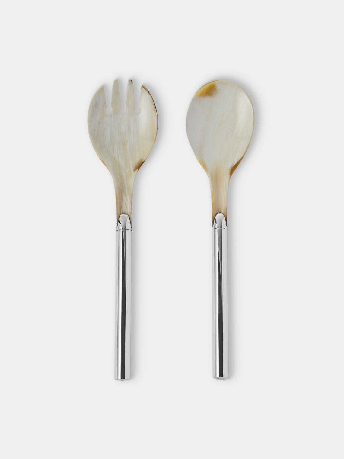 San Lorenzo - 1979 Afra and Tobia Scarpa Sterling Silver and Horn Salad Servers (Set of 2) - Silver - ABASK - 