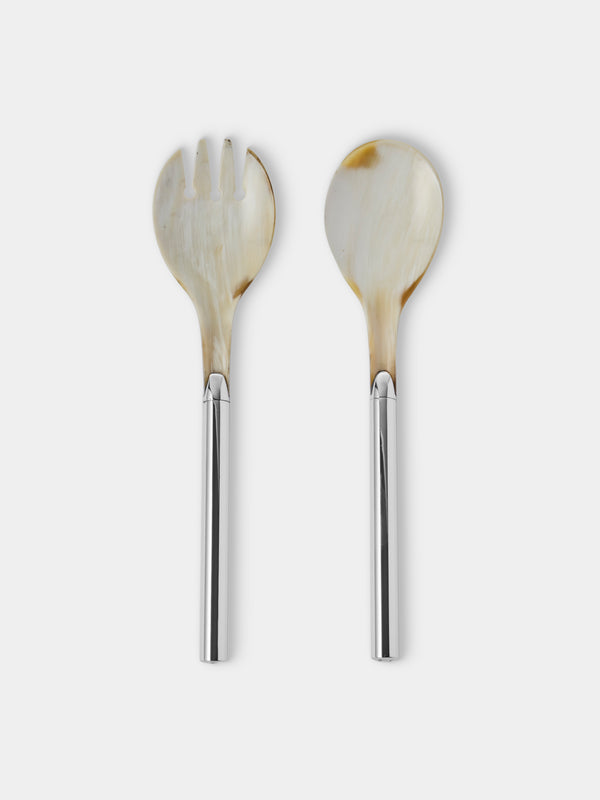San Lorenzo - 1979 Afra and Tobia Scarpa Sterling Silver and Horn Salad Servers (Set of 2) - Silver - ABASK - 