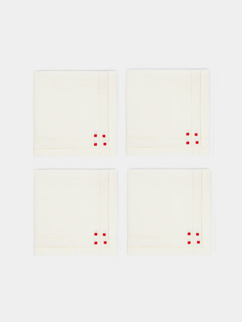 Anut Cairo - Art Deco Hand-Embroidered Linen Napkins (Set of 4) - Red - ABASK