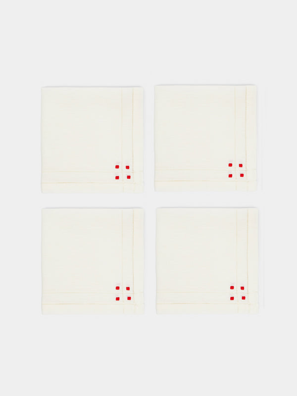 Anut Cairo - Art Deco Hand-Embroidered Linen Napkins (Set of 4) - Red - ABASK
