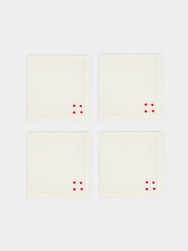 Anut Cairo - Art Deco Hand-Embroidered Linen Napkins (Set of 4) - Red - ABASK