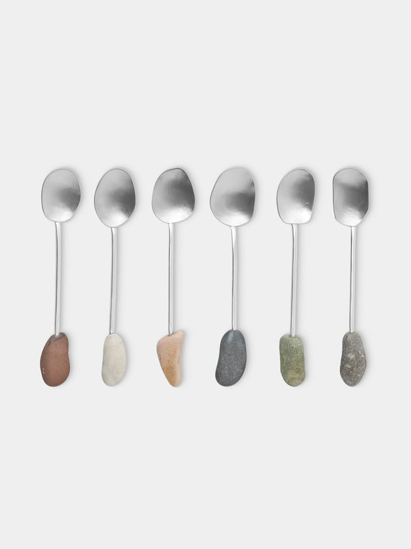 Thalia Maria Silver - Sterling Silver and Pebble Dessert Spoons (Set of 6) - Silver - ABASK - 