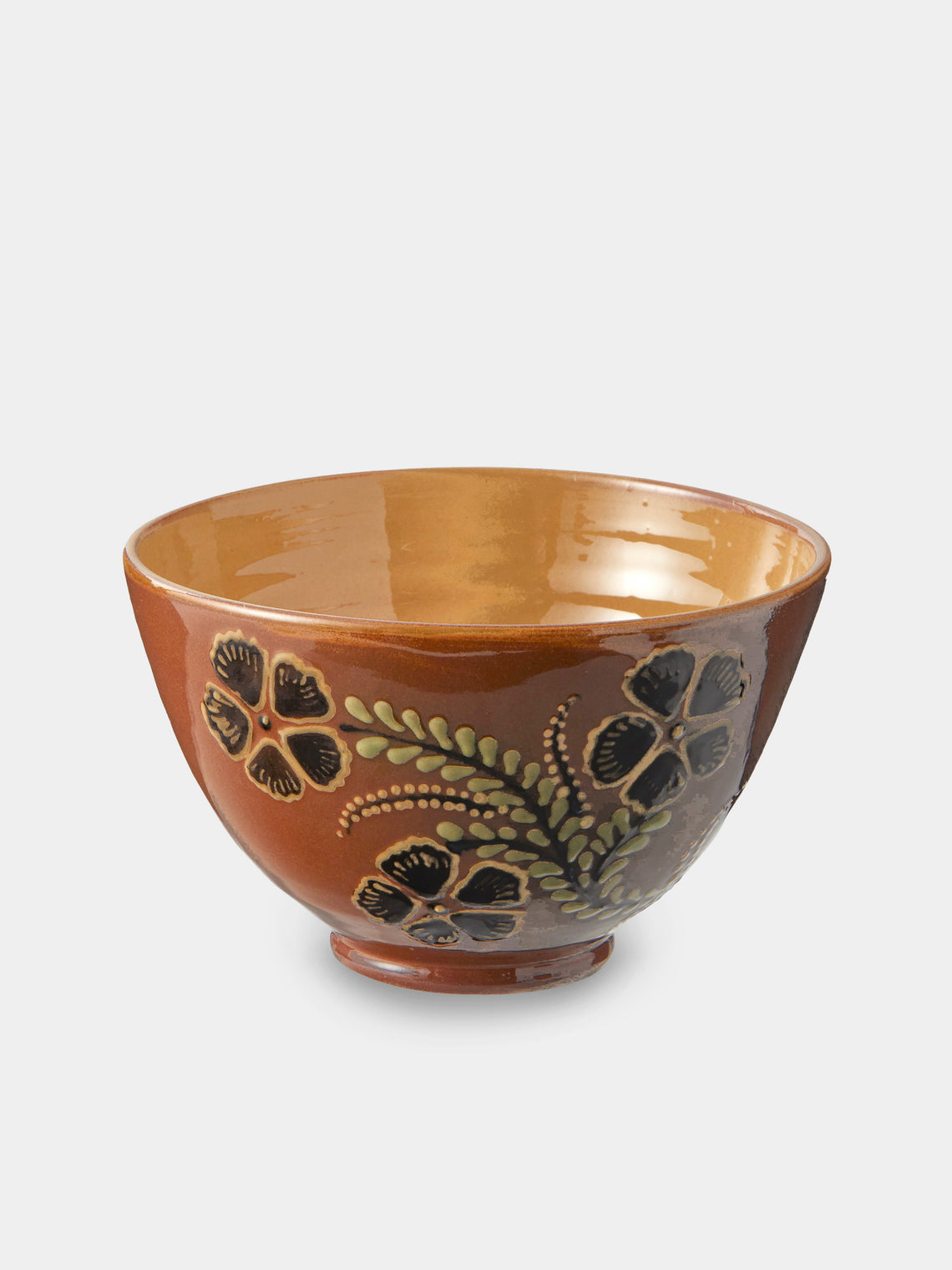 Poterie d’Évires - Flowers Hand-Painted Ceramic Grand Bowls (Set of 4) - Light Brown - ABASK