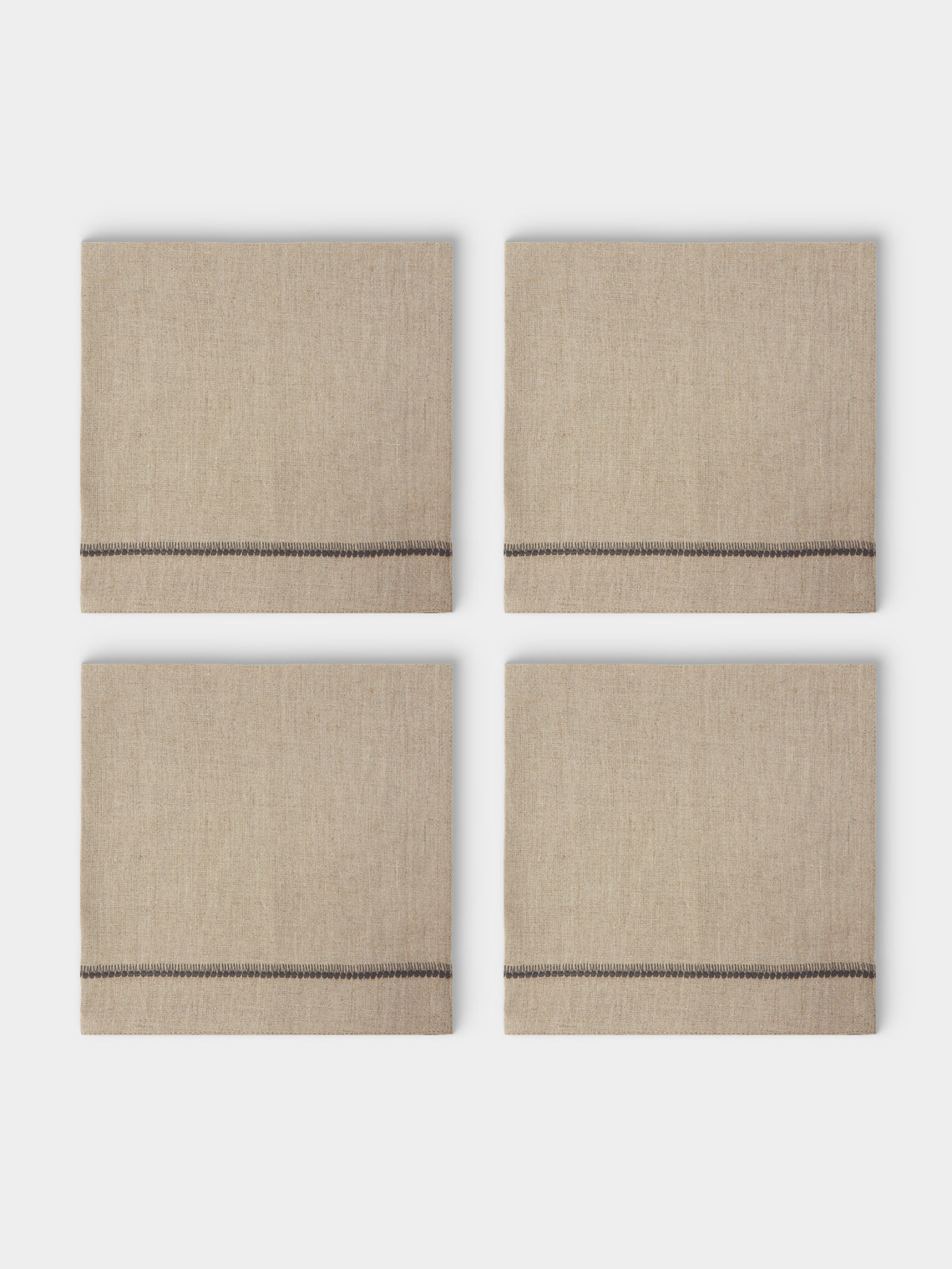 Chamois - | Set of 4 | Embroidered Linen Napkins - Beige - ABASK - 