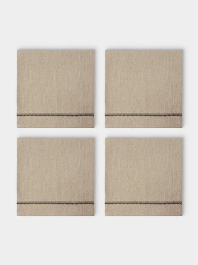Chamois - | Set of 4 | Embroidered Linen Napkins - Beige - ABASK - 