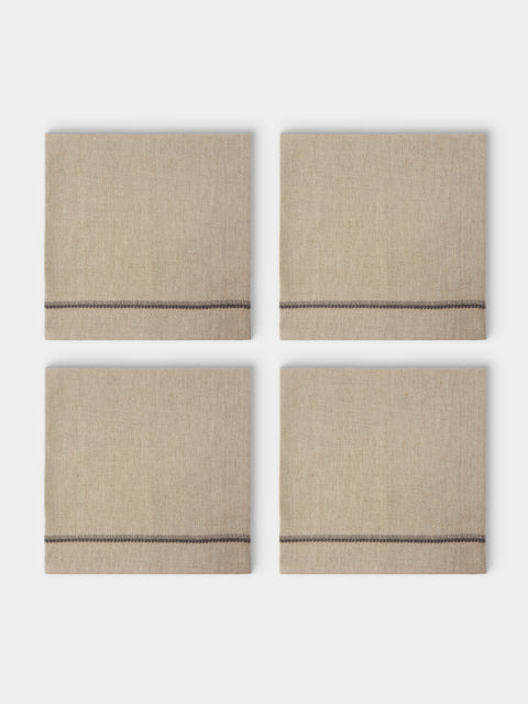 Chamois - | Set of 4 | Embroidered Linen Napkins - Beige - ABASK - 