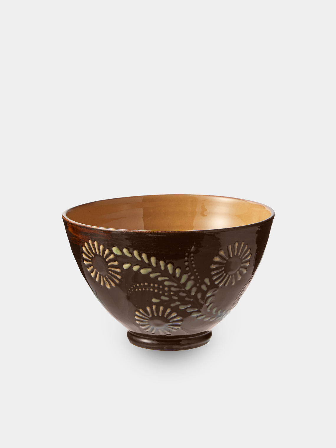 Poterie d’Évires - Flowers Hand-Painted Ceramic Small Bowls (Set of 4) - Dark Brown - ABASK