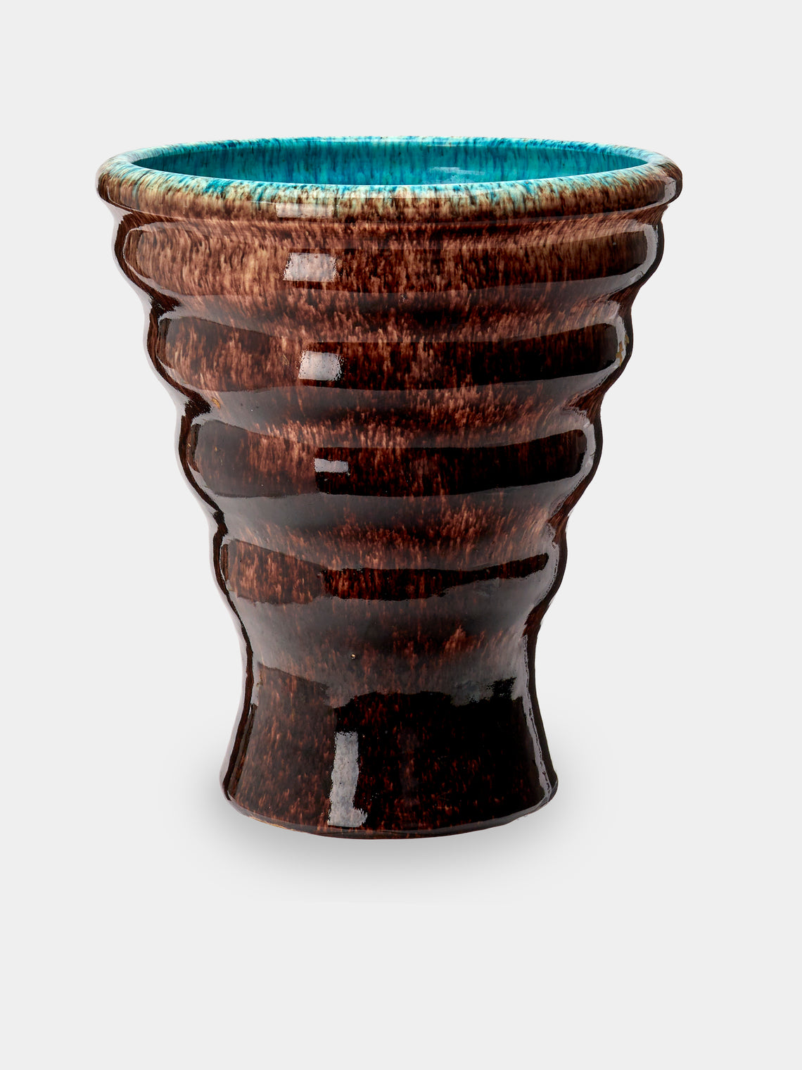 Antique and Vintage - Mid-Century Accolay Ceramic Vase (9in/23cm) - Brown - ABASK - 