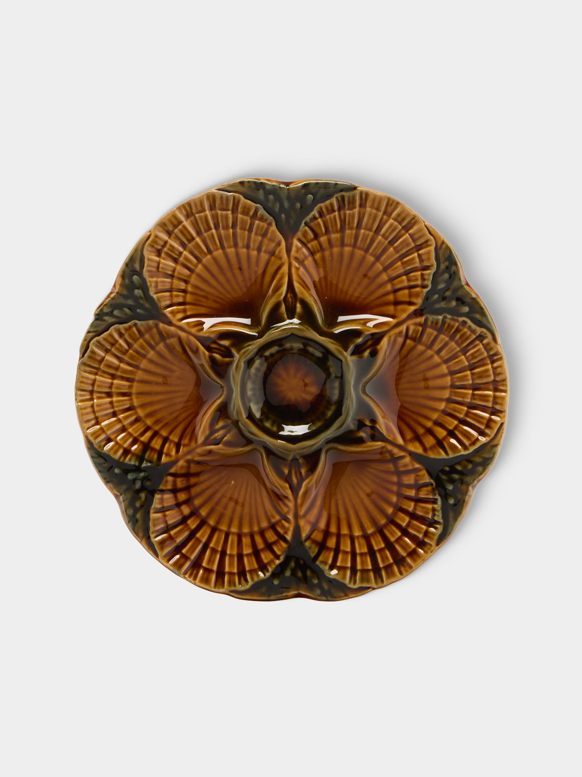 Antique and Vintage - 1950s Ceramic Oyster Plates – 9in/23.5cm (Set of 10) - Brown - ABASK