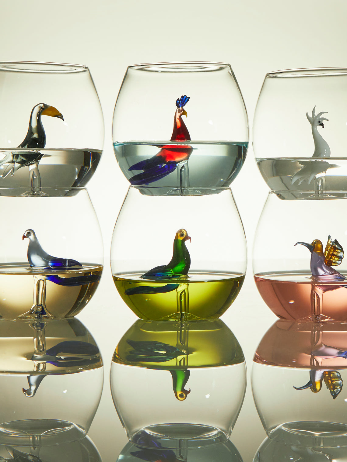Casarialto - Tropical Birds Hand-Blown Murano Glass Tumblers (Set of 6) -  - ABASK