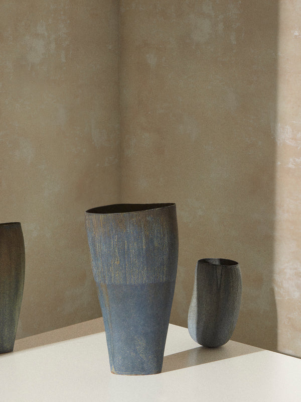 Linda Ouhbi - 11/2025 Hand-Built Stoneware Vase (19in/48cm) - Blue - ABASK