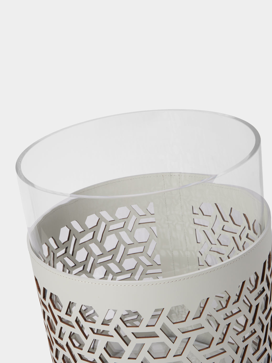 RUDI - Atmosphere Glass and Leather Large Candle Holder - White - ABASK