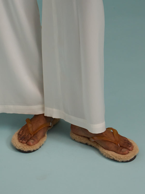 Ancient Greek Sandals - Shearling Saionara Slippers - Cream - ABASK