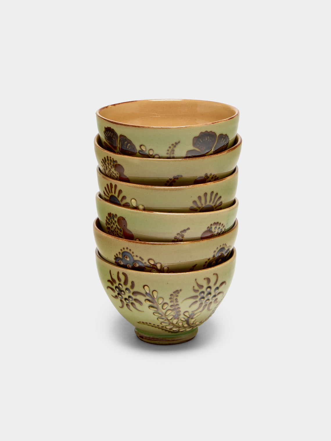 Poterie d’Évires - Flowers Hand-Painted Ceramic Petite Bowls (Set of 6) - Green - ABASK - 