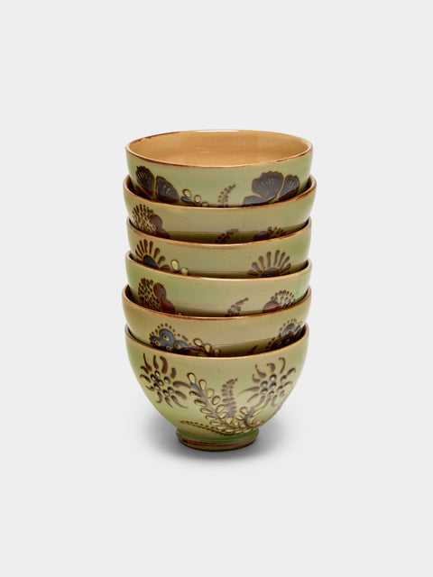 Poterie d’Évires - Flowers Hand-Painted Ceramic Petite Bowls (Set of 6) - Green - ABASK - 
