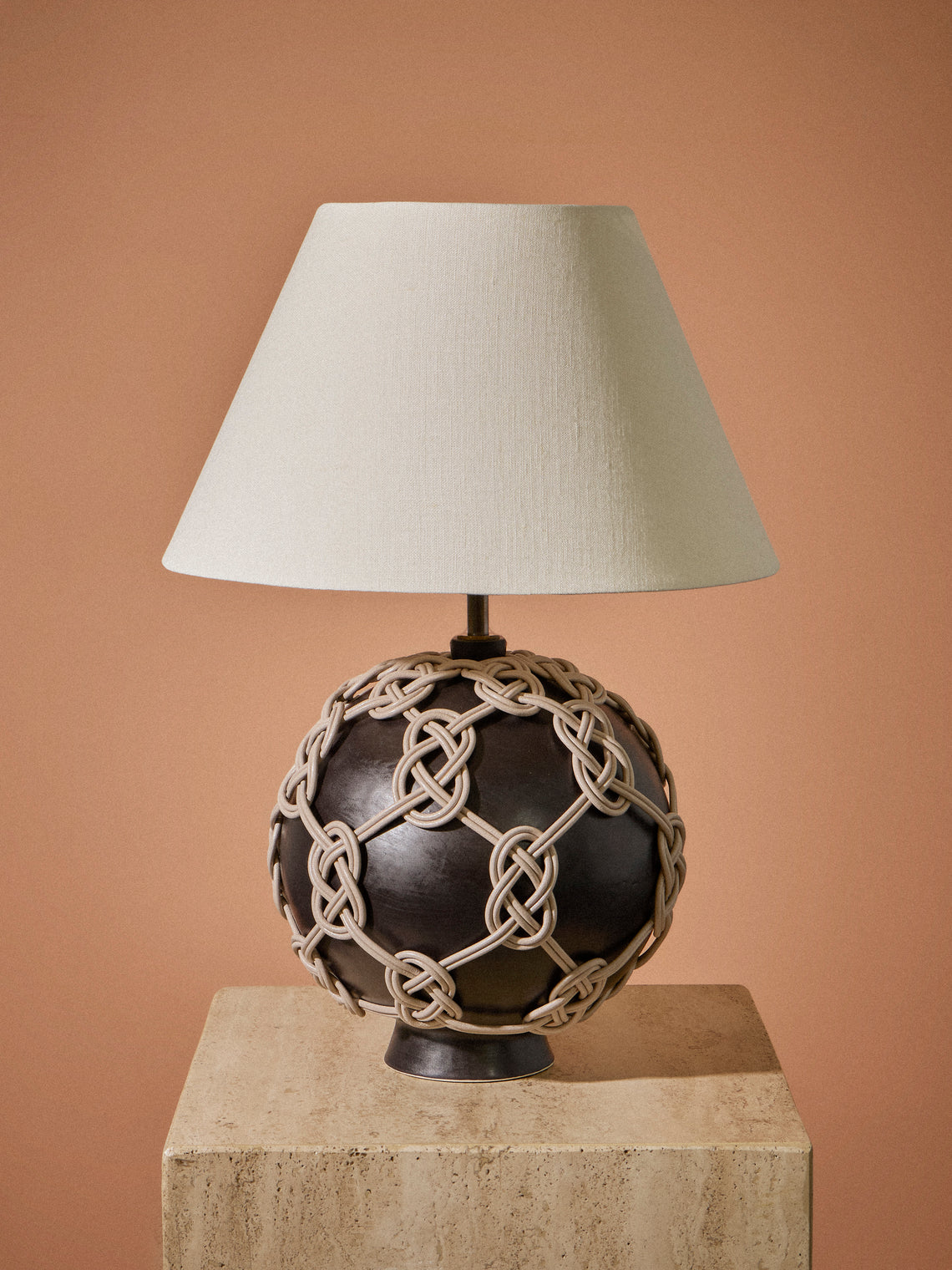 Aimee Betts - Orb Earthenware and Leather Table Lamp Base - Black - ABASK