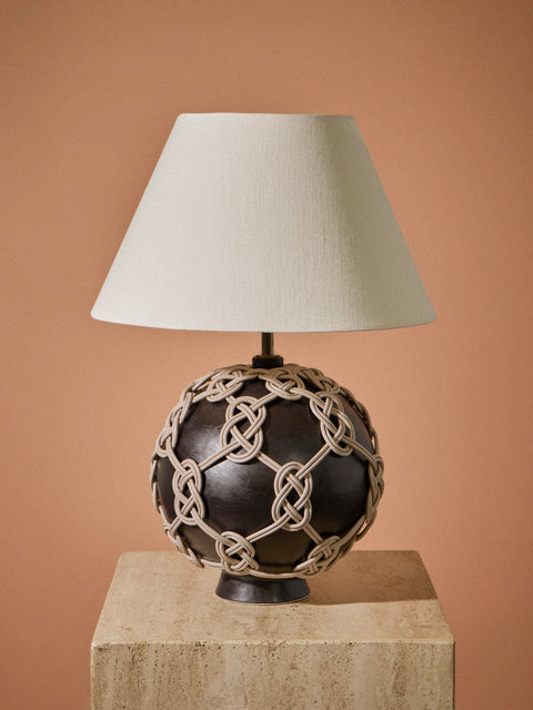 Aimee Betts - Orb Earthenware and Leather Table Lamp Base - Black - ABASK