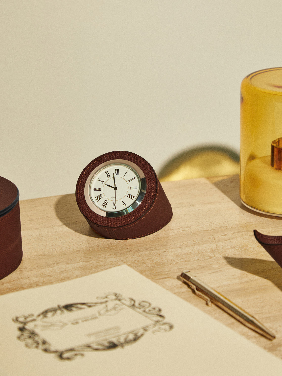 Giobagnara - Leather Desk Clock - Brown - ABASK