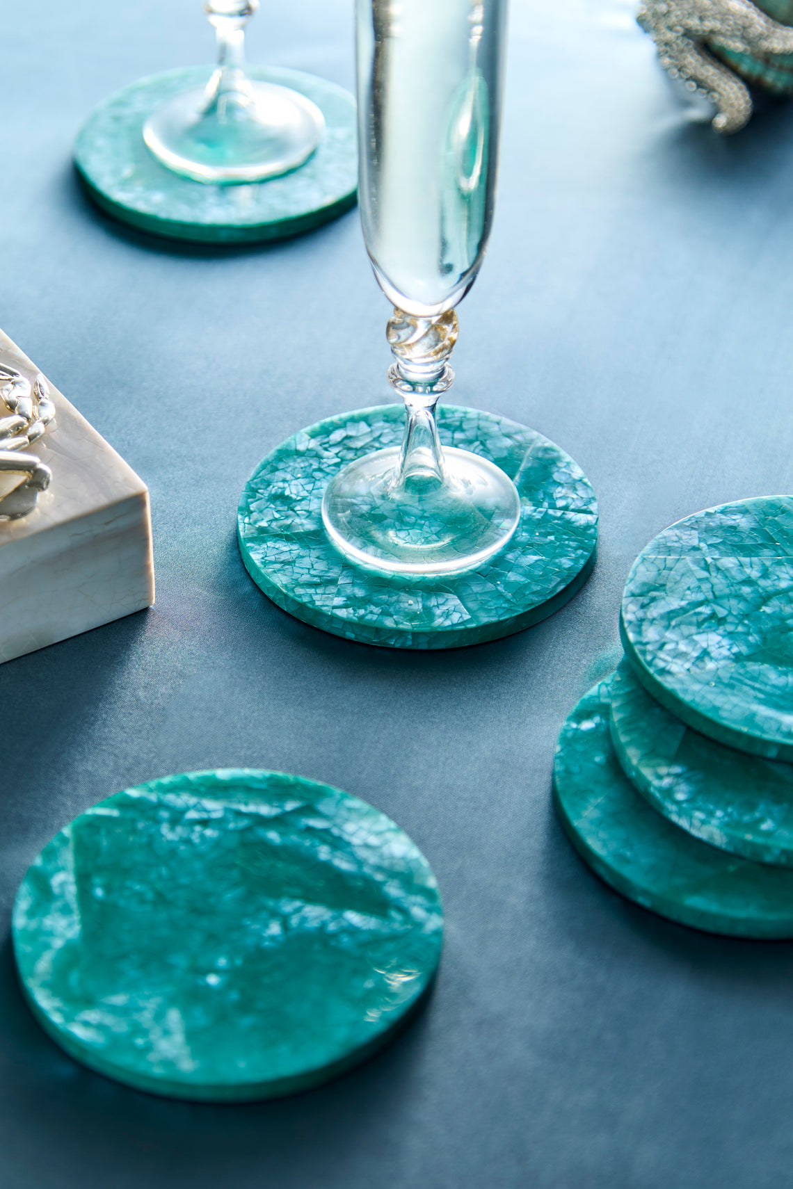 Objet Luxe - Mother-of-Pearl Coasters (Set of 6) - Blue - ABASK
