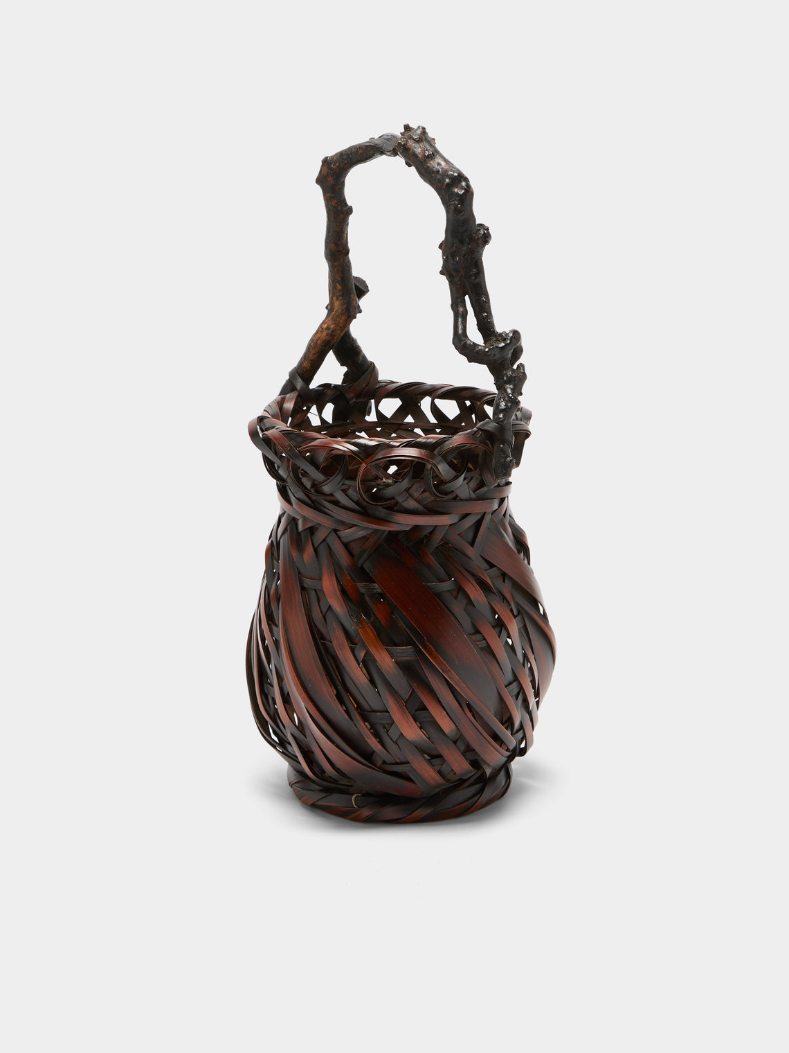 Antique and Vintage - Mid-Century Japanese Bamboo Ikebana Basket - Brown - ABASK