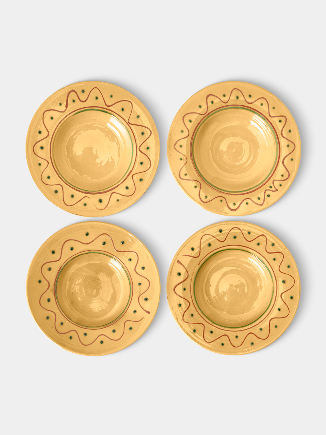 Poterie de Cliousclat - Hand-Painted Slipware Pasta Bowls (Set of 4) - Beige - ABASK