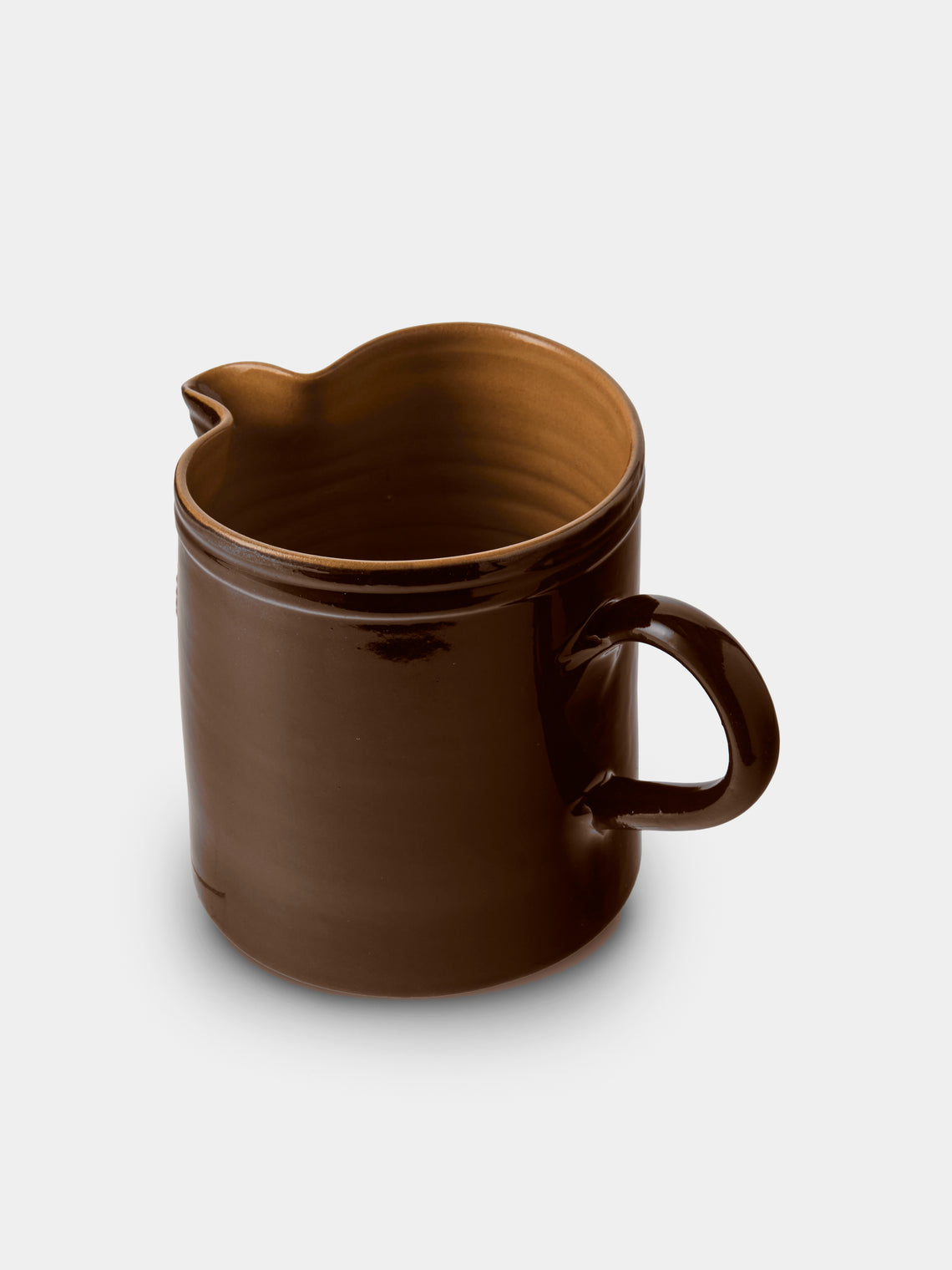 Poterie d’Évires - Flowers Hand-Painted Ceramic Straight-Edge Medium Jug - Dark Brown - ABASK