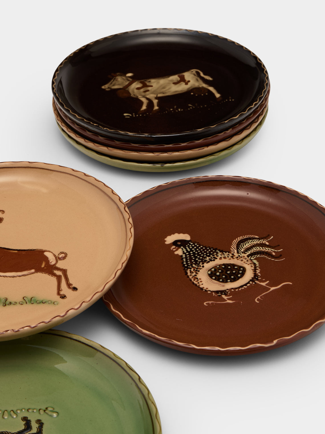 Poterie d’Évires - Animals Hand-Painted Ceramic Plates – 8in/20cm (Set of 8) - Multiple - ABASK