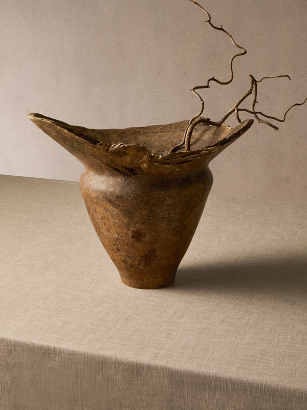 Iida Woodturning - Hand-Turned Earth-Finish Japanese Stone Oak Vase (15.5in/40cm) - Brown - ABASK