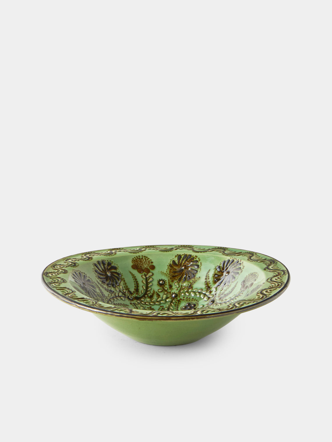 Poterie d’Évires - Flowers Hand-Painted Ceramic Small Serving Bowl - Green - ABASK - 