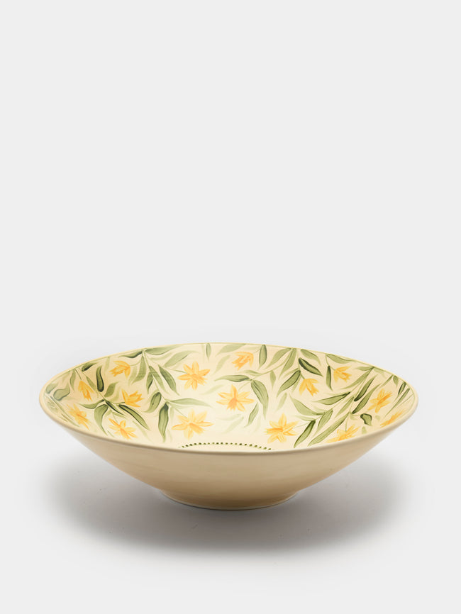 Rosanna Corfe - Doves and Daffodils Hand-Painted Ceramic Flared Bowl - Cream - ABASK - 