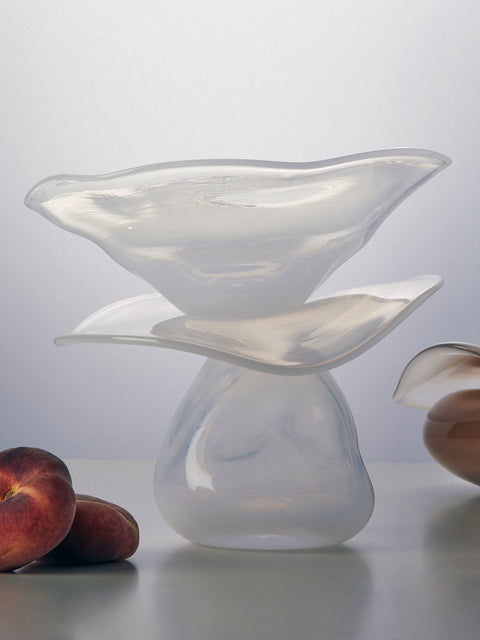 Oog Objects - 2 Hand-Blown Glass Vase (9.5in/24.5cm) - White - ABASK
