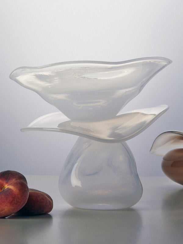 Oog Objects - 2 Hand-Blown Glass Vase (9.5in/24.5cm) - White - ABASK
