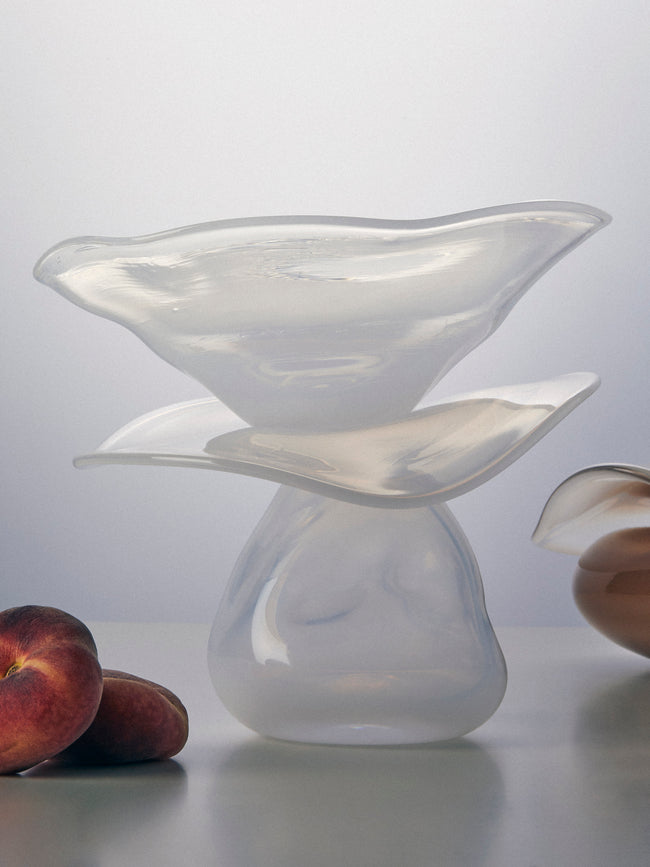 Oog Objects - 2 Hand-Blown Glass Vase (9.5in/24.5cm) - White - ABASK