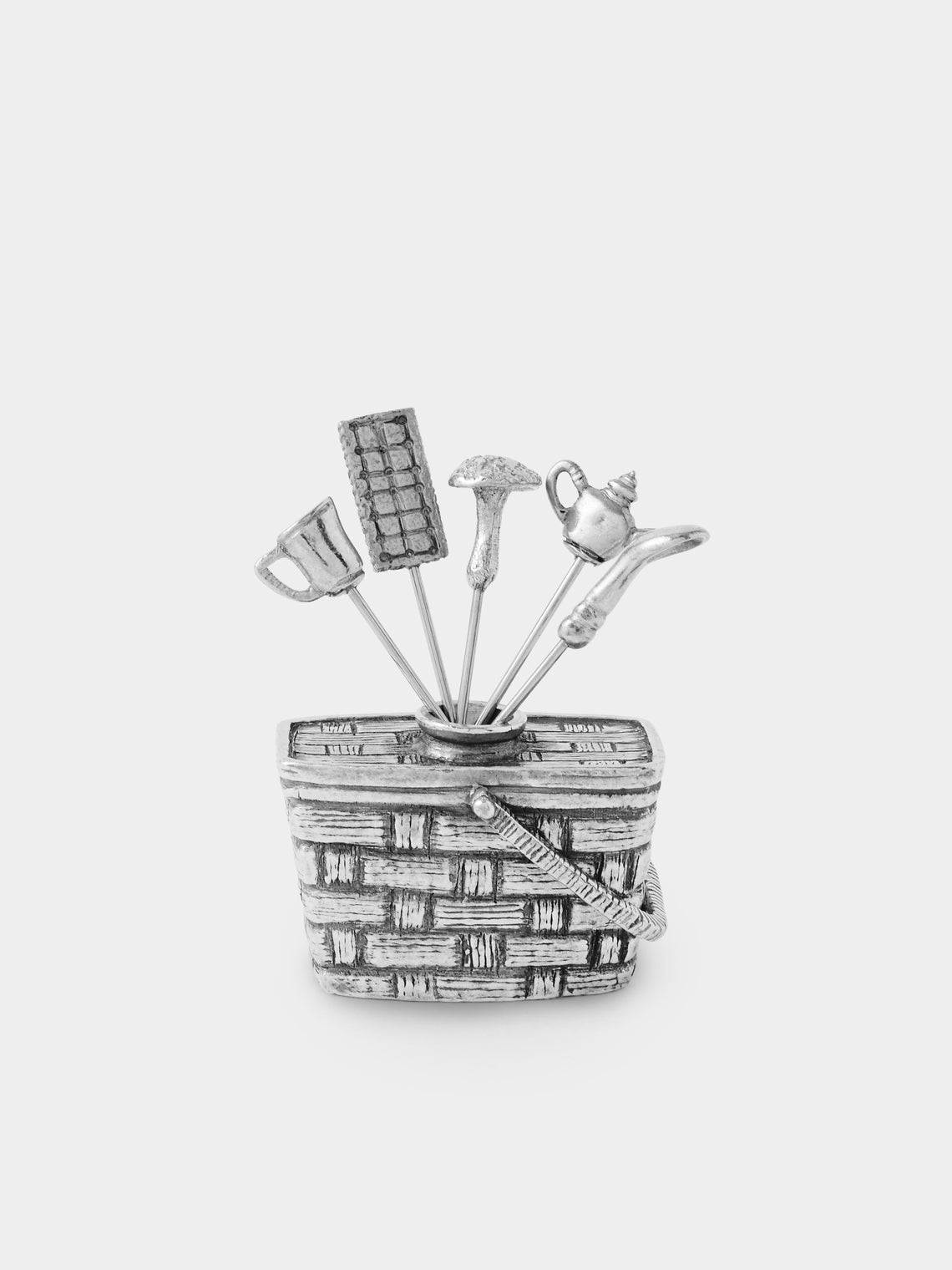 Au Bain Marie - | Set of 6 | Tiny Basket Pewter Cocktail Picks - Silver - ABASK - 