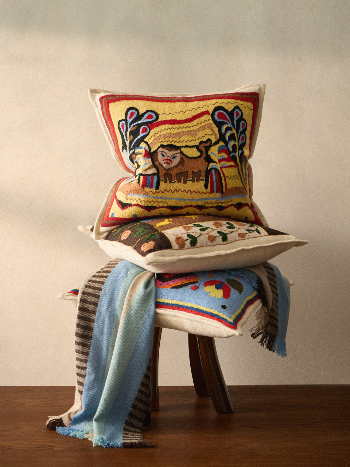 Saved NY - Hand-Embroidered Cashmere Pillow (21.5in/55cm) - Multiple - ABASK