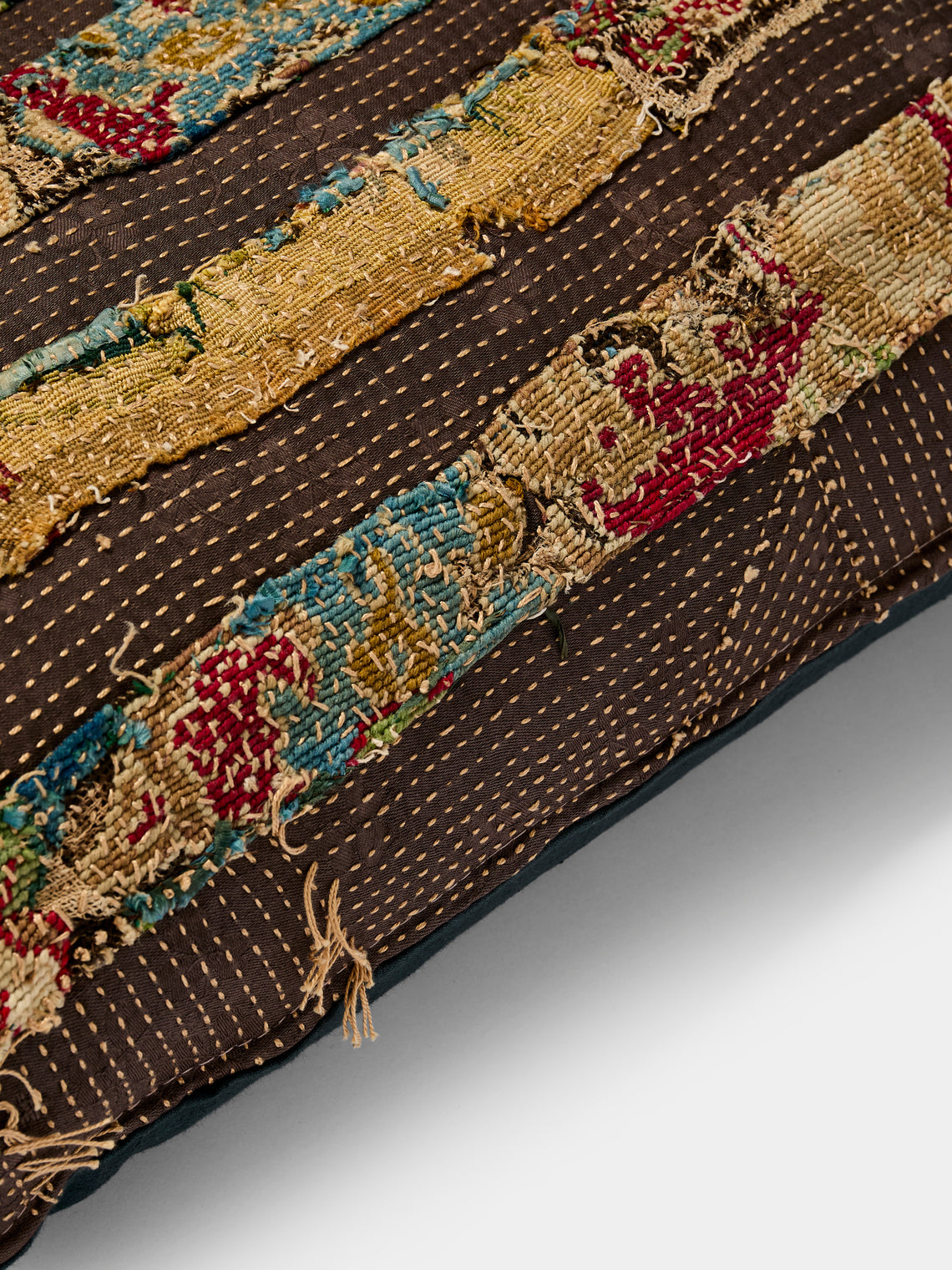 By Walid - 17th-Century Striped Tapestry Linen and Damask Pillow (35.5in/90cm) - Multiple - ABASK