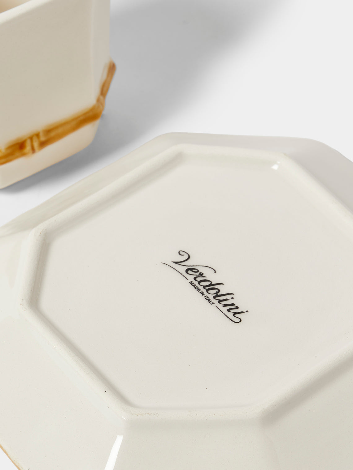 Verdolini - Bamboo Hand-Painted Ceramic Coffee Cup and Saucer - White - ABASK