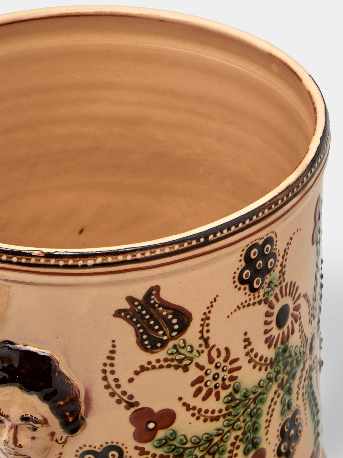 Poterie d’Évires - Flowers and People Hand-Painted Ceramic Extra Large Pot - Cream - ABASK