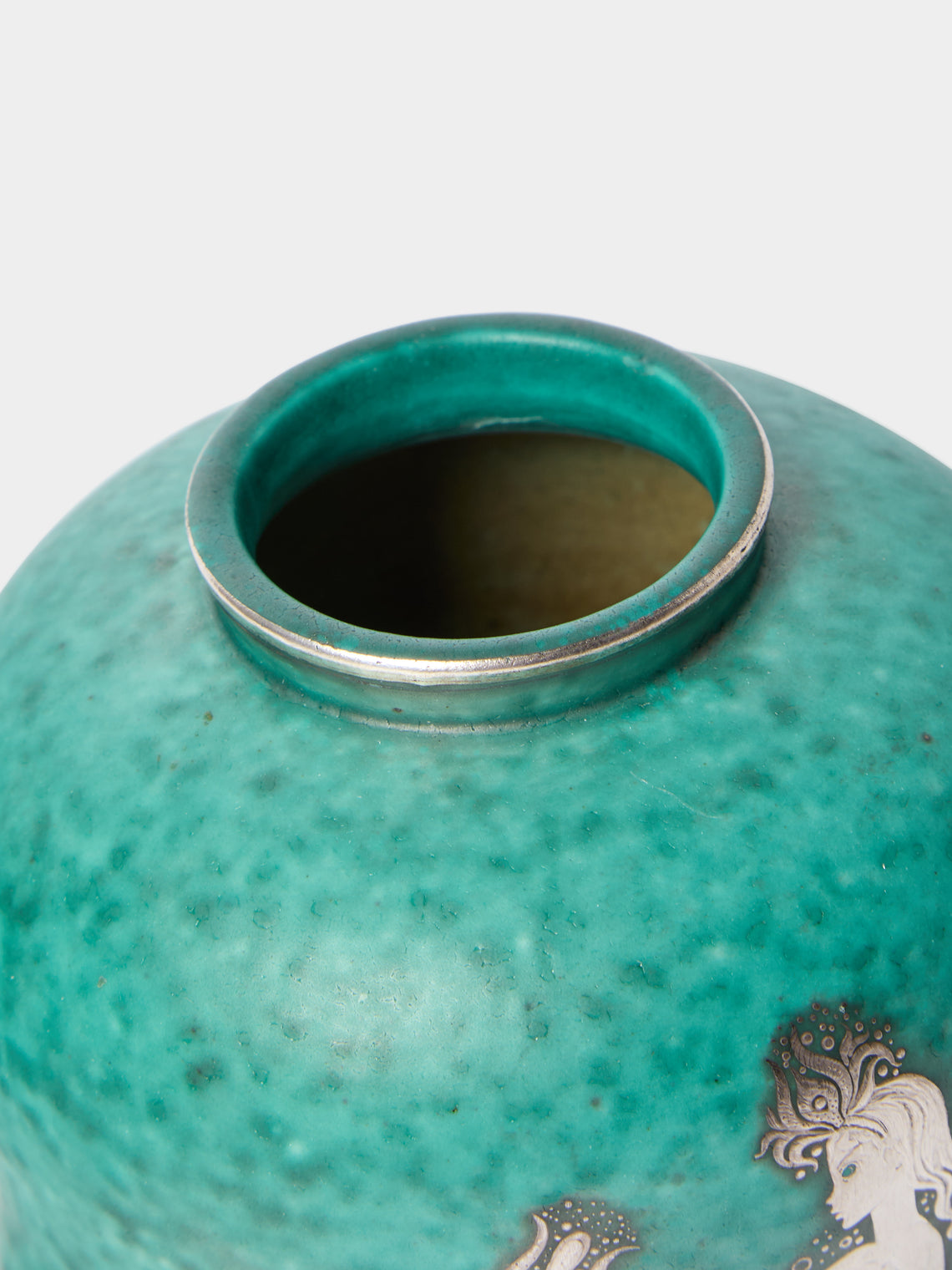 Antique and Vintage - 1945-1949 Mari Simmulson and Wilhelm Kåge Argenta Mermaid Stoneware Vase (6in/15.5cm) - Blue - ABASK