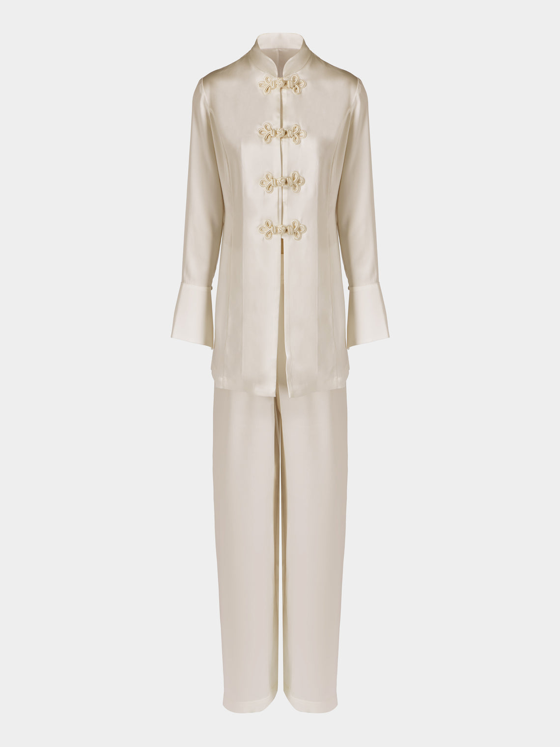 Loretta Caponi - Azalea Silk Pajama Set - White - ABASK - 