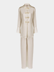 Loretta Caponi - Azalea Silk Pajama Set - White - ABASK - 