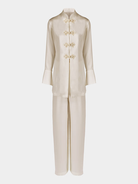 Loretta Caponi - Azalea Silk Pajama Set - White - ABASK - 