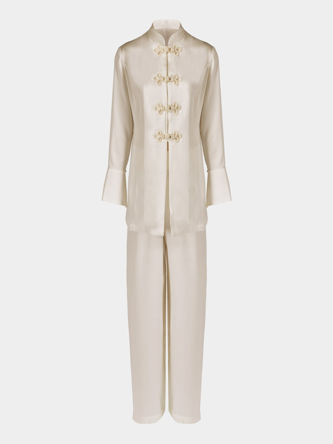 Loretta Caponi - Azalea Silk Pajama Set - White - ABASK - 