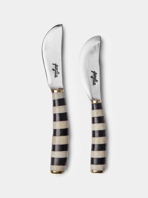 Poglia - | Set of 2 | Horn and Bone Butter Spreaders - Black - ABASK - 