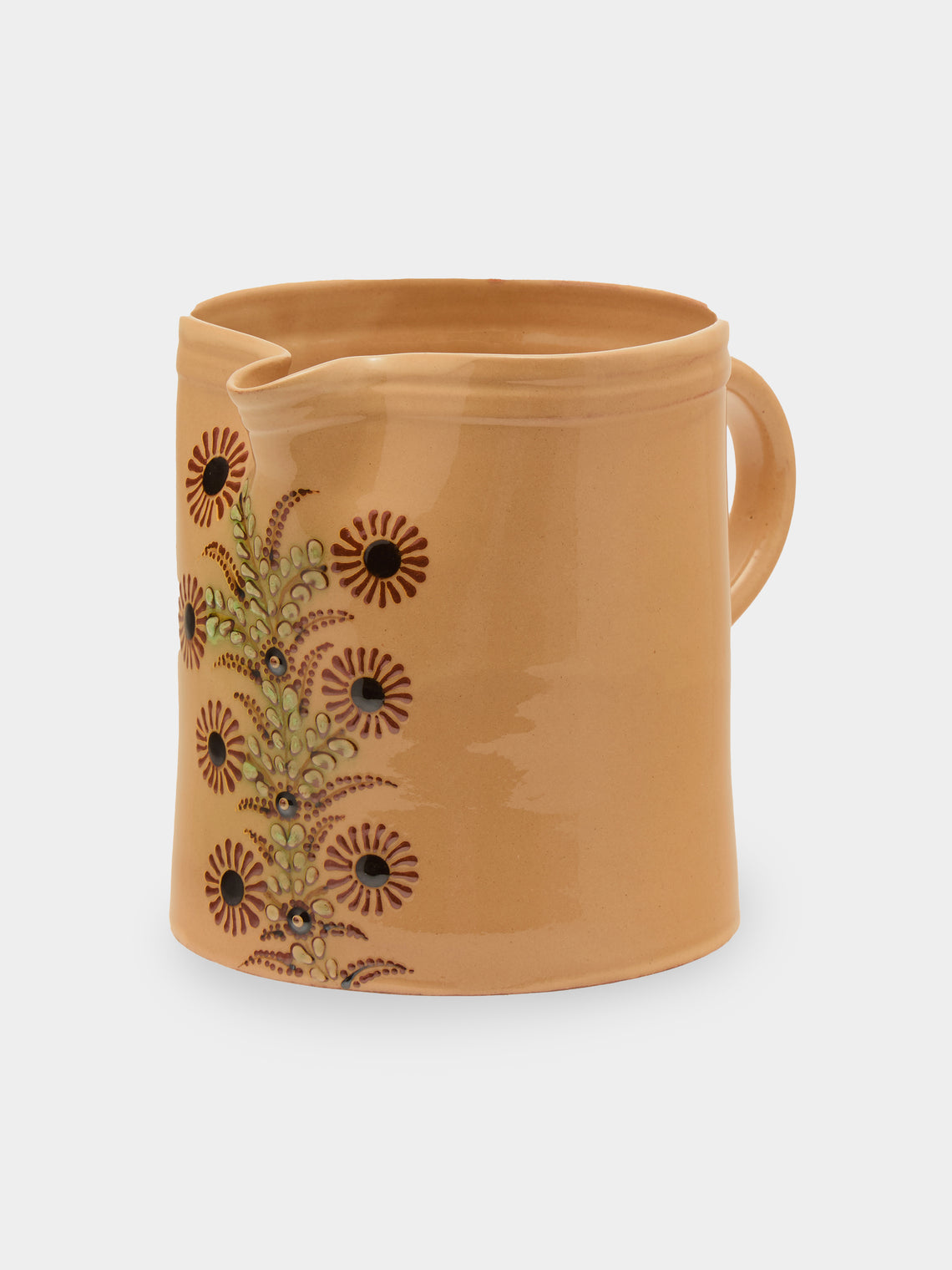 Poterie d’Évires - Flowers Hand-Painted Ceramic Straight-Edge Jug (70.5oz/2L) - Cream - ABASK - 