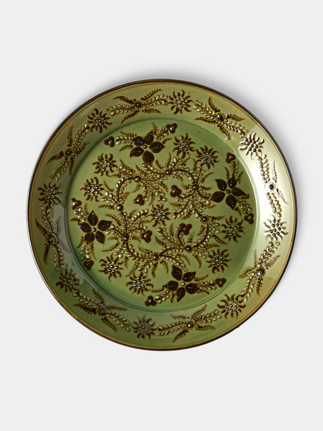 Poterie d’Évires - Flowers Hand-Painted Ceramic Round Platter - Green - ABASK - 