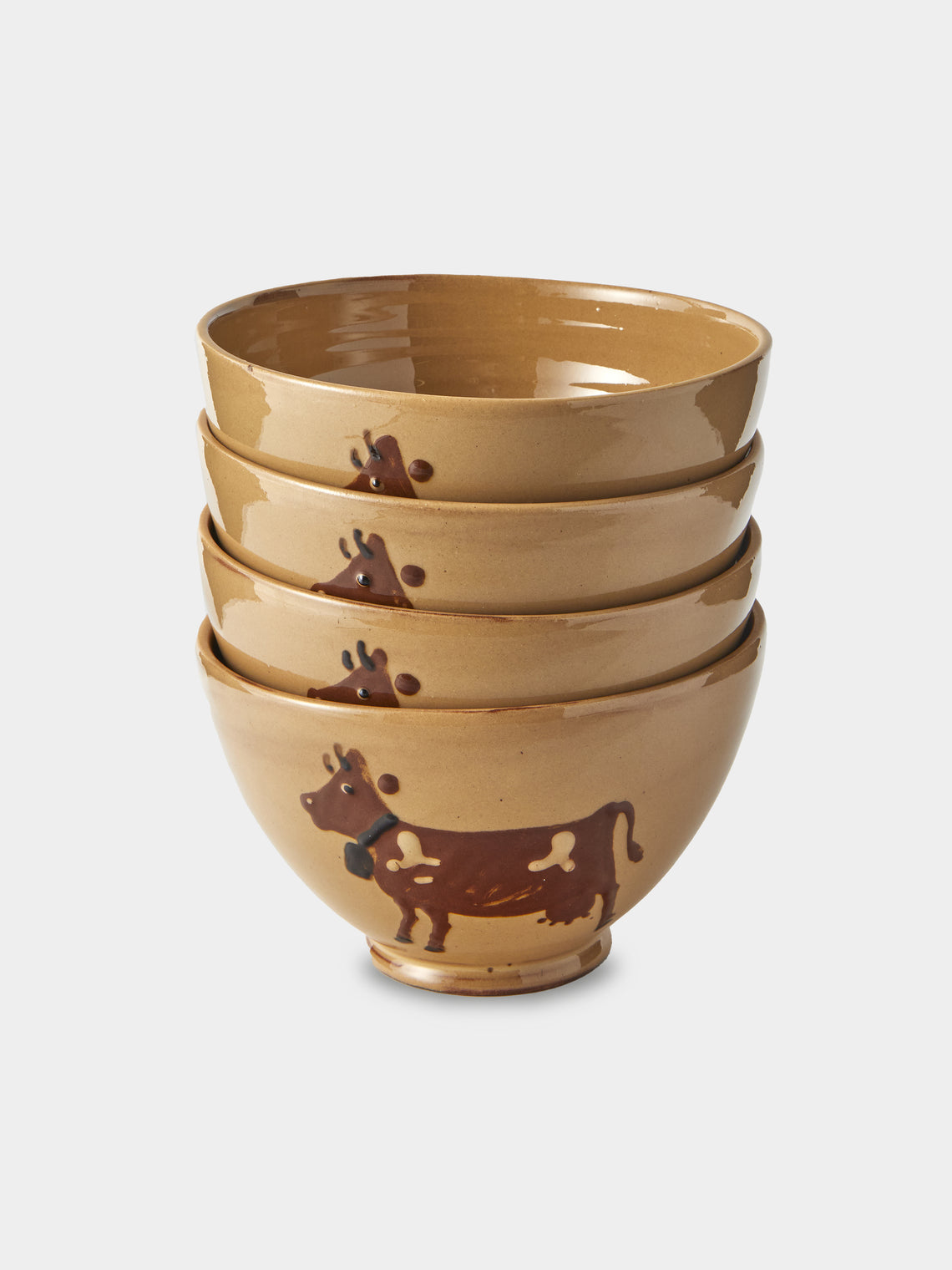 Poterie d’Évires - Cows Hand-Painted Ceramic Grand Bowls (Set of 4) - Cream - ABASK - 